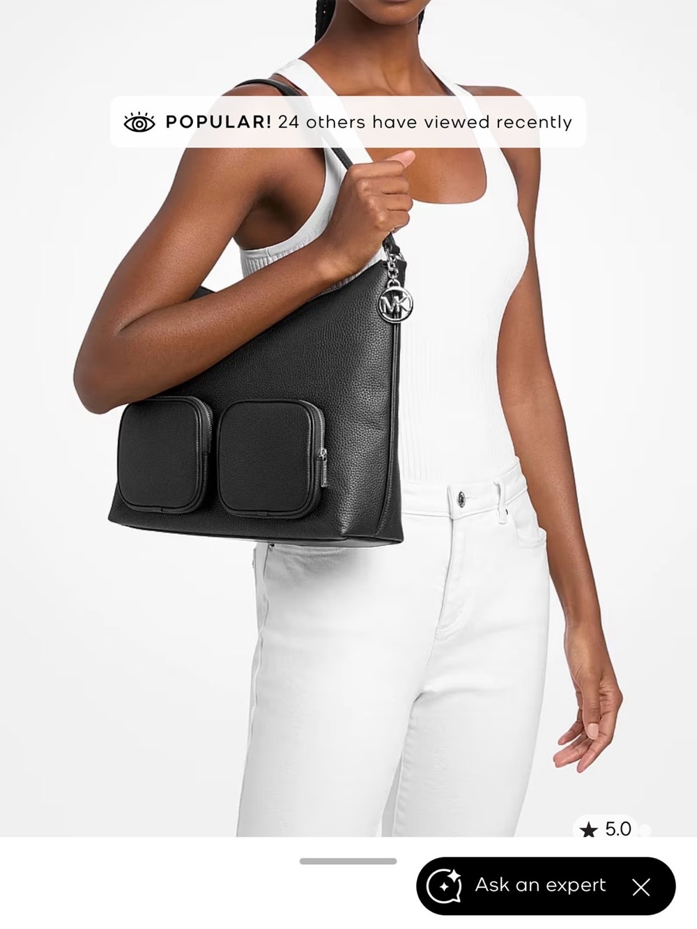 Michael Kors Black Pebbled Leather Shoulder Bag with Front Cargo Pockets